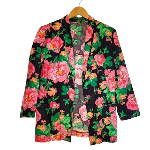 Vintage Sears 100% Cotton Floral Rose Blazer - Picture 2 of 8